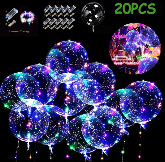 20 Teiliges BOBO Ballon Set mit LED Saiten für Hochzeit, Party, Geburtstage, Weihnachten & Fest Dekorationen