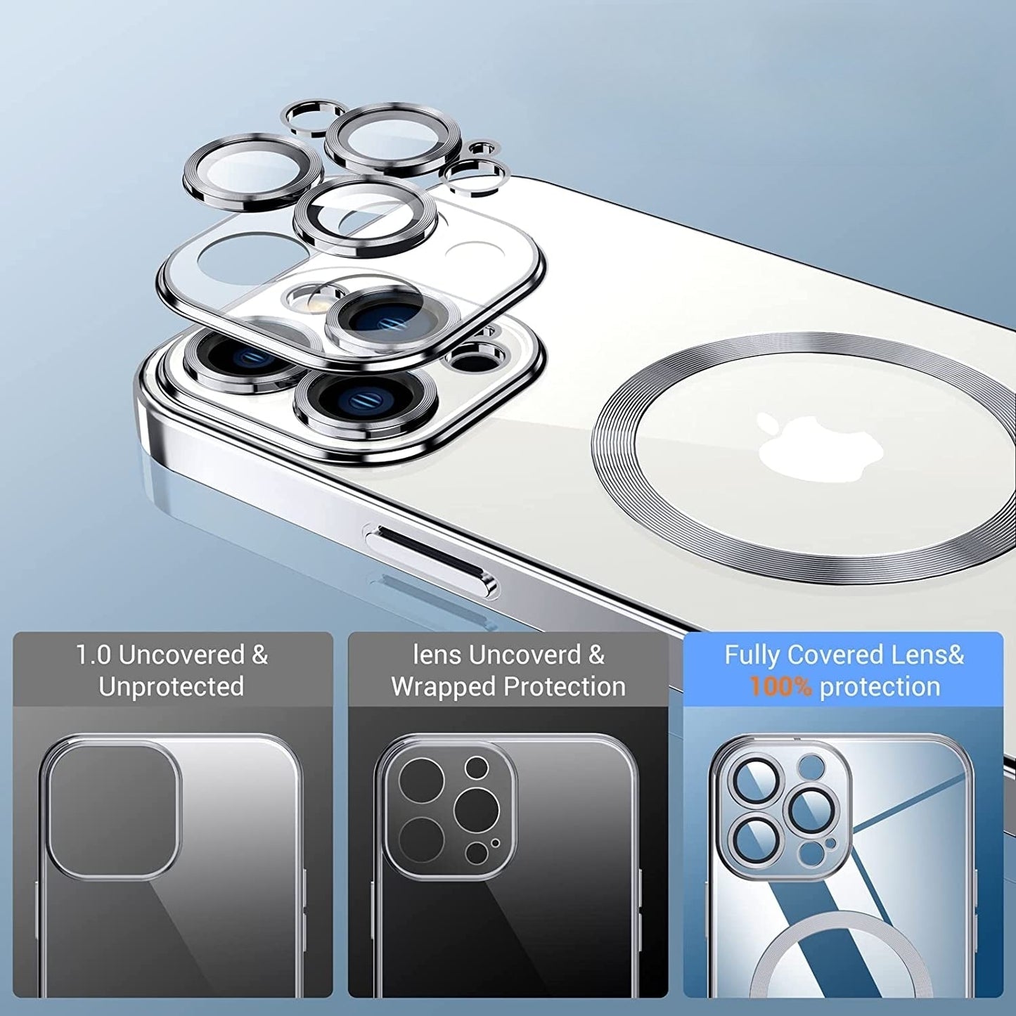 Clear magnetische Hülle für iPhone 13 Pro Max | Edelstahlrahmen Metall Optik Hülle Silver | Hülle mit MagSafe | Kameraschutz Eingebaut | Durchsichtig Silikon Case Ultra Dünn | Niemals Gelb | Handyhülle Anti Fingerabdruck Schutzhülle |